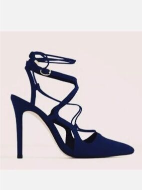Zara Navy Lace-Up Pointed Toe Stiletto Heels